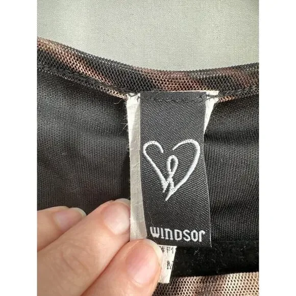 Windsor Dress Womens Medium Brown Mini Marble Print Stretch Mesh Sleeves Party - Picture 2 of 8